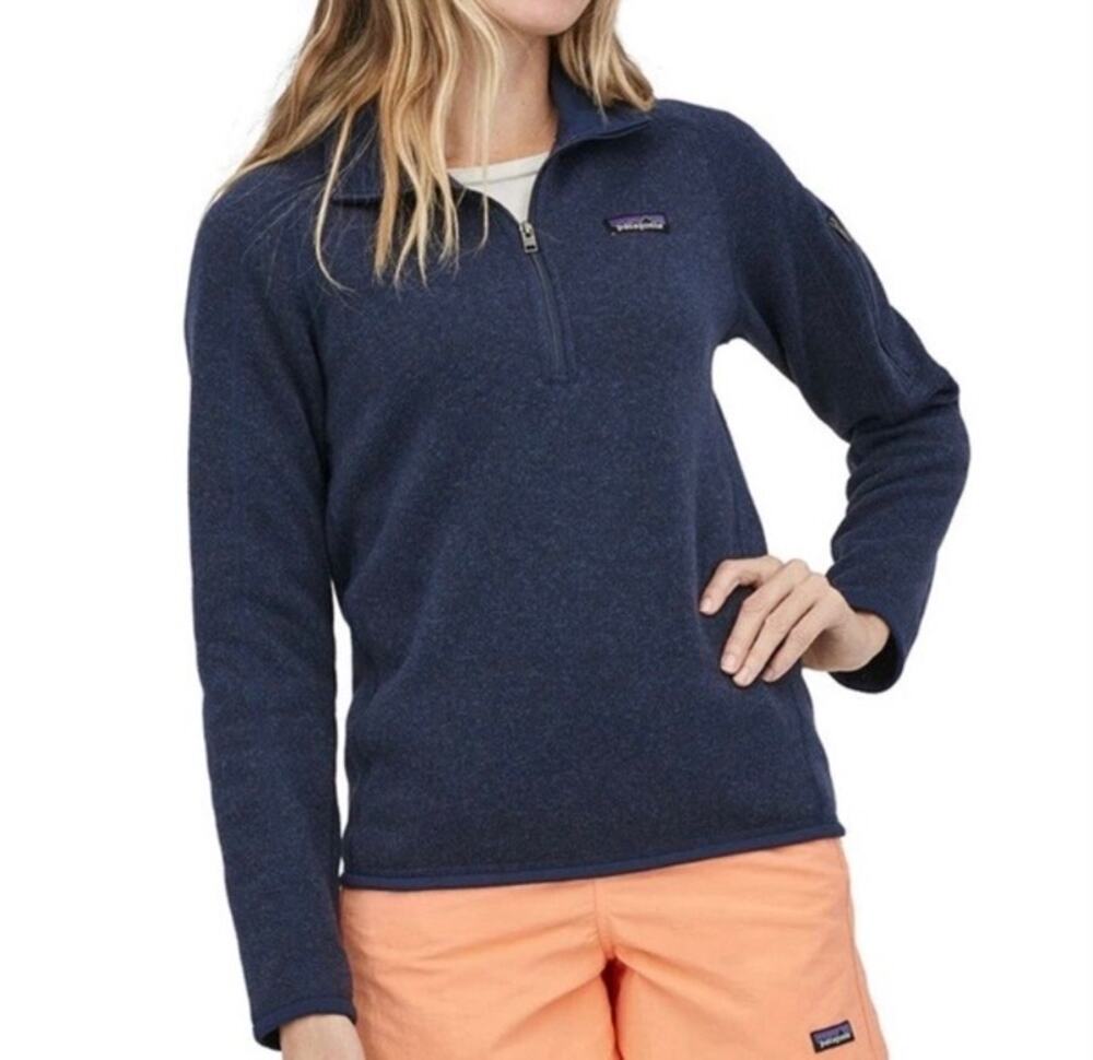 Patagonia Womens Sz M Better Sweater 1/4 Zip Fleece Pullover Navy Heathered
